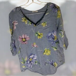 Puro Lino Made in Italy 100% Linen Short Gathered Sleeve Shirt Women’s  L‎ .EUC